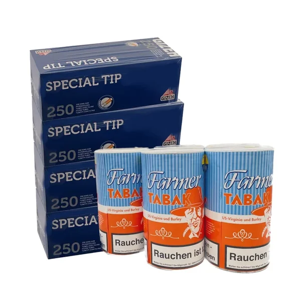 5 x Dosen Farmer Blau Tabak à 160 Gramm & 1.000 Special Tip Hülsen Blau