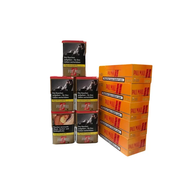5x Pall Mall Authentic Red Tobacco 71g Dosen + 1000 Pall Mall Allround Hülsen